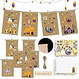 Leonshco DIY Ramadan Kalender zum Befüllen, 30 Stück Eid Mubarak Geschenktüten, Muslimisch Adventskalender Kraftpapiertüten mit Aufklebern/Clips/Juteseil, Wiederverwendbar für Ramadan Dekoration (B)