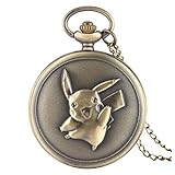 CokinkiDs Taschenuhr, romantische Bronze - Taschenuhr, Japanese Cartoon Pikachu niedliche Uhr, Geschenke für M