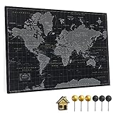 Canvas Weltkarte mit Pinnwand Kork zum Pinnen der Reiseziele - Wanddeko für Jeden Raum - Hochwertige Leinwand Bilder mit World Map in Verschiedenen Größen (60x40 cm, Entwurf 2)