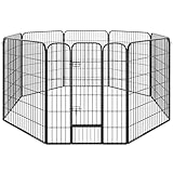 tectake Welpenauslauf 100 cm hoch, 8 Gitter, Welpenlaufstall, Freigehege, Tierlaufstall faltbar, Freilaufgehege, Hundelaufstall mit Tür, für Hunde, Katzen, Hasen, Meerschweinchen, Kleintiere -schw