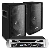 Vonyx - DJ Soundsystem für den Einsteiger, Lautsprecher, 300 Watt Endstufe - 2X 8 Zoll Lautsprecher + 1x Verstärker mit Bluetooth, inkl. Kabel - Plug-and-Play DJ Boxen, kleine PA Anlage Komp
