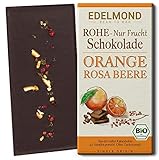 Edelmond Bio 75% rohe Nur Frucht Schokolade mit Rosa Beere, Orange und Kokosblütennektar, sonst ohne Zuckerzusatz. Roh, Vegan, Lactosefrei und Fair-Trade. (1 Tafel)