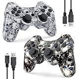 Wireless Controller für PS3 High Performance Double Shock Gamepad Joystick Remote Compatible with Play Station 3 (Black Ghost, White Skull)