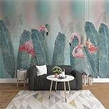 XLMING Einfache Frische Grüne Blätter Aquarell Stil Flamingo Schlafzimmer Tv Hintergrund Wand 3D Hintergrundbilder-430cm×300