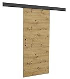 Brent - Schiebetür Komplettset mit Tür 95x 204 cm, Schiebetüren Komplettset Lucas, Innentüren mit Zarge, Türblatt Artisan Eiche/Schwarz, Schiebetürsystem für Zimmer, Wandmontage, Türe I