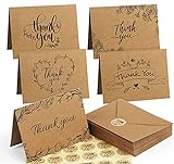 Mocraft 40 Stück Dankeskarten mit Umschläge Thank You Cards mit Aufklebe Vintage Kraftpapier Klappkarten für Hochzeit Geburtstag DIY