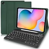Samsung Tab S6 Lite Hülle mit Tastatur (Deutsches QWERTZ), Samsung Galaxy Tab S6 Lite Hülle mit Pencil Halter & Abnehmbarer Tastatur für Galaxy Tab S6 Lite 10.4” (SM-P610/P615/P613/P619), Dunkelgrü