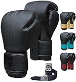 Mytra Fusion Boxhandschuhe Im Lieferumfang von Free Hand Wraps enthalten Box Handschuhe MMA Training Muay Thai Handschuhe Männer & Damen Kickbox Handschuhe (16-oz, Black)