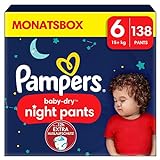 Pampers Night Windeln Pants Größe 6 (15+kg) Baby-Dry, MONATSBOX, Windelhöschen bieten zusätzlichen Schutz für die ganze Nacht, 138 Höschenw