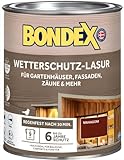 Bondex Wetterschutz Lasur Mahagoni 0,75 L für 9 m² | Tropf- und Spritzgehemmt | Exzellenter UV-Schutz | Sichere Anwendung ab 2 °C | seidenmatt | Wetterschutzlasur | H