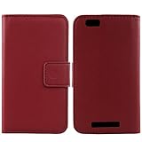 Gukas Echt Leder Tasche Für ZTE Blade V6 Max/Blade A610 5' / Blade A612 Hülle Lederhülle Handyhülle Handy Flip Wallet Schutz Genuine Case Cover Etui (Dark Rot)