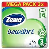 Zewa Toilettenpapier trocken bewährt, weiß, 3-lagig, 3er Pack (3 x 16 Stück)