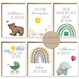 Glückwunschkarten zur Geburt Hochglanz mit Umschlägen Grußkarten fürs Baby Junge und Mädchen (6er Set)