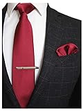 JEMYGINS Herren Hochzeit Krawatten und Einstecktuch krawattenklammer Set einfarbig in verschiedenen Farben, Dunkelrot, M