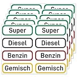 Kraftstoff Aufkleber für Kanister Beschriftung (40er Set - 60x20 mm) - Benzin, Diesel, Super, Gemisch/Benzingemisch - Brennstoff Sticker für Auto, Motorrad, Tankdeckel, Kettensäge und R