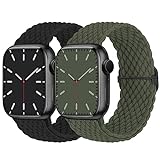 Geflochtenes Armband Kompatibel mit Apple Watch 38mm 40mm 41mm, Elastisches Nylon Armband für Apple Watch Series 9/8/7/6/SE/5/4/3/2/1/SE, Schwarz+Armeegrü