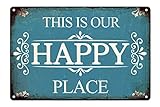 This is Our Happy Place Decor Veranda-Schild, Happy Place Blechschild für Zuhause, Bar, Bauernhaus, lustiges blaues Metall-Wanddekor-Schild – 20,3 x 30,5