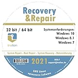TRALION Recovry&Repair 2021 - CD/DVD für Windows XP, Windows Vista, Windows 7, Windows 8.1, Windows 10 - System Rettung, Notfall DVD - 32bit, 64b