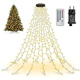 Ollny Lichterkette Weihnachtsbaum 2.5M, 300 LED Lichterkette außen innen 12 Stränge mit Ring Timer, 8 Modi wasserdicht Weihnachtsbeleuchtung außen für 150cm 180cm 240cm Baum(warmweiß)