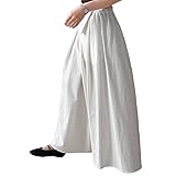 OHERUWKLS Damen Sommer Einfache Mode Elastische Hohe Taille Unregelmäßige Casual Plissee Langer Rock,Weiß,M