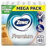 Zewa Premium Toilettenpapier mit Stroh 48 Stück, 6x8 Rollen, 5 Lagen, Vorratspackung