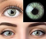 GLAMLENS Keira Green Grün + Behälter | Sehr stark deckende natürliche grüne Kontaktlinsen farbig | farbige Monatslinsen aus Silikon Hydrogel | 1 Paar (2 Stück) | DIA 14.20 | Ohne Stärk