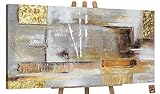 YS-Art Acrylbilder auf Leinwand Handgemalt Goldene Abstraktion | Gemälde Abstrakt Wohndecor | Gemälde modern | Acrylbild Schlafzimmer Office| Wandbild Kunstbild mit R