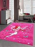 Kinderteppich Spielteppich Kinderzimmer Teppich Zauberfee mit Schmetterlinge Pink Creme Rot Türkis Größe 120x170