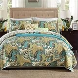 Tagesdecke für King-Size-Betten, 230 x 250 cm, 100% Baumwolle, amerikanisches Blumenmuster, wendbare Tagesdecken und Überwürfe für Doppelbetten, 3-teilige weiche Bettdecke, Steppdecke mit 2 Kissenb