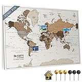 Canvas Weltkarte mit Pinnwand Kork zum Pinnen der Reiseziele - Wanddeko für Jeden Raum - Hochwertige Leinwand Bilder mit World Map in Verschiedenen Größen (60x40 cm, Entwurf 5)