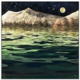ARTland Glasbilder Wandbild Glas Bild einteilig 30x30 cm Quadratisch See Berge bei Nacht Wasser Mondlicht Wellness Zen Harmonie U4V