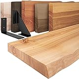 LAMO Manufaktur Wandregal Holz Baumkante | Regal Farbe: Natur|mit schwarzem Basic Regalträger|40