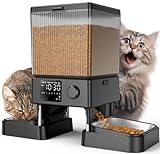 oneisall 5L Futterautomat Katze 2 Näpfe, Katzenfutter Automat mit einem Knopf, Einfache Bedienung, Futterspender für Katzen/Hunde, mit Edelstahlschüssel, Voice Recorder, für kleine/mittlere H