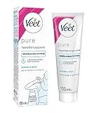 Veet PURE Haarentfernungscreme – Für sensible Haut geeignet – Anwendung für Bikini & Achseln - 100 ml Tube mit gewölbtem Applikator und Sp