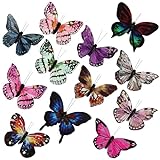 com-four® 12x Schmetterling zur Dekoration - Schmetterling mit Befestigungsclip - Bunte Falter zur Tischdekoration - Klemmbare Herbstfalter (12 Stück - 12 cm)