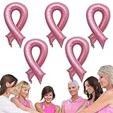 Rosa Brustkrebs-Luftballons - 5 Stück Party-Luftballons mit Brustkrebs-Bewusstseinsband,Brustkrebs-Dekorationen, rosa, 91,4 cm, Brustkrebs-Bewusstseins-Großartikel für Brustkrebs O