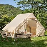 Aufblasbares Campingzelt, Extra Großes 2-4 Personen Outdoor-Zelt Pop up Zelt Einfacher Aufbau für 4 Jahreszeiten Wasser- & Winddicht Oxford Familienzelt mit Netzfenstern & Kaminöffnung (2-4 Personen)