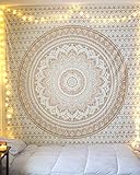 Popular Handicrafts Th566 Twin Original Gold Ombre Tapisserie Indisches Mandala Wandkunst Hippie Tapisserie Wandbehang Bohemian Tagesdecke mit metallischem Glanz (215 x 140)