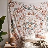 Beige Bohemian Tapisserie Wandbehang, Mandala Blumenmedaillon mit weißem ästhetischen Kranz Design, Psychedelischer Hippie Wanddekor Decke für Schlafzimmer Wohnheim, 150 * 170