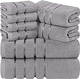 Utopia Towels - 8er-Pack Handtuch-Set mit Aufhängeschlaufe aus 97% Baumwolle, saugfähig und schnell trocknend 2 Badetücher, 2 Handtücher, 4 Waschlappen (Kühl Grau)