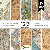 Scrapbook Papier Vintage Maps: Bastelpapier Beidseitig Bedruckt Vintage Weltkarten Papier zum basteln 20 Blatt 21.6 x 21.6 cm Bastelpapier für vielfältige Bastelarb