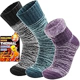 Thermosocken Warme Wintersocken Dicke Kuschelsocken Skisocken Arbeitssocken Atmungsaktiv Outdoorsocken Weihnachtssocken Damen Herren Socken Geschenke Weihnachten Winter Christmas Socks(Lila,M)