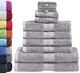GREEN MARK Textilien 10 TLG. FROTTIER Handtuch-Set mit verschiedenen Größen 4X Handtücher, 2X Duschtücher, 2X Gästetücher, 2X Waschhandschuhe | Farbe: Silber grau | Premium Q