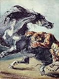 SelUm Leinwandbild Wandbilder Poster|Tiger holt sich ein Pferd von Ferdinandeugene Delacroix|58x80cm Kein R