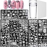 Luvadeyo Pack of 6 Nail Stamping Plates, Nail Stamping Stencils, Nail Art Plates,with 1 Transparent Stamp, 1 Piece Scraper, Nail Art Tool for Women G