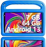 2024 Neueste Android 13 Kinder Tablet 7 Zoll, 7GB RAM+64GB ROM, WLAN 6, GPS, Bluetooth, Quad Core, Bildung + Spiele, Google Play Store, Dual-Kamera, Kindersicherung, mit Kids Proof Case - B