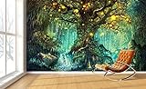 Fototapete 3D Effek Tapete 150x105cm Zauberwald Baum Wand Vliestapete Tapeten rne Wanddeko Wandb