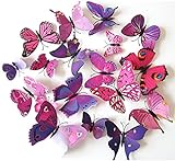 Oblique Unique 3D Schmetterlinge Blumen 12er Set Dekoration Wandtattoo (Alive (pink-lila))