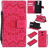 Laybomo für Sony Xperia XA2 Ledertasche Schuzhülle Weiches TPU Silikon Cover Magnetisch Stehen Brieftasche Schale Handyhülle für Sony Xperia XA2 mit Kartensteckplatz, Blumenprägung (Rosa)