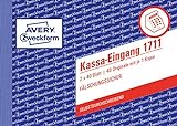 AVERY Zweckform 1711 Kassa-Eingang speziell für Österreich (A6 quer, 2x40 Blatt, selbstdurchschreibend mit farbigem Durchschlag, fälschungssicherer Dokumentendruck) weiß/